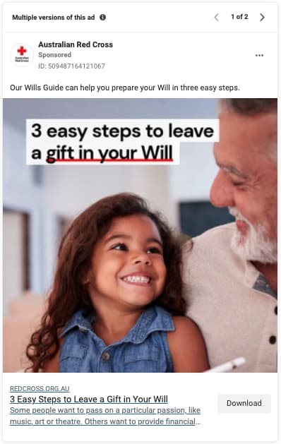 Facebook ads example redcross wills